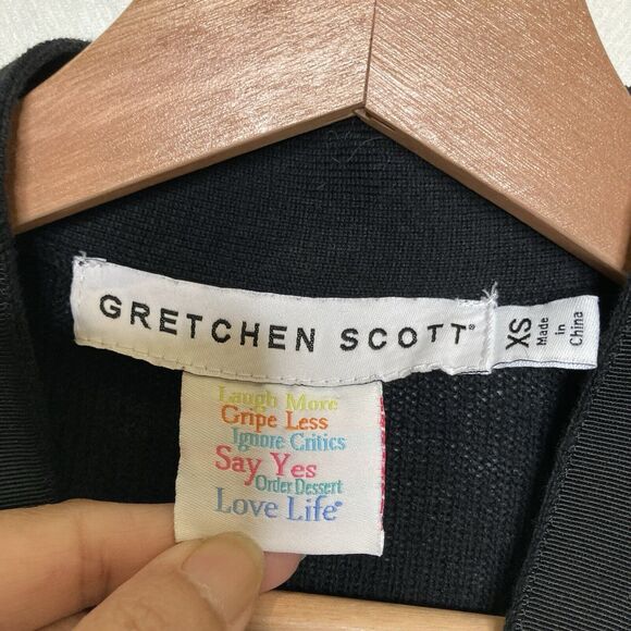 Gretchen Scott Womens XS Black Sweater Cardigan Gold Buttons Side Slits HiLo Hem - Picture 12 of 12